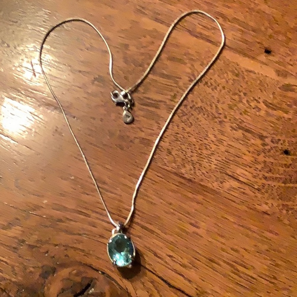 Silpada .925 Sterling Silver & Aqua Glass Necklace 18” long